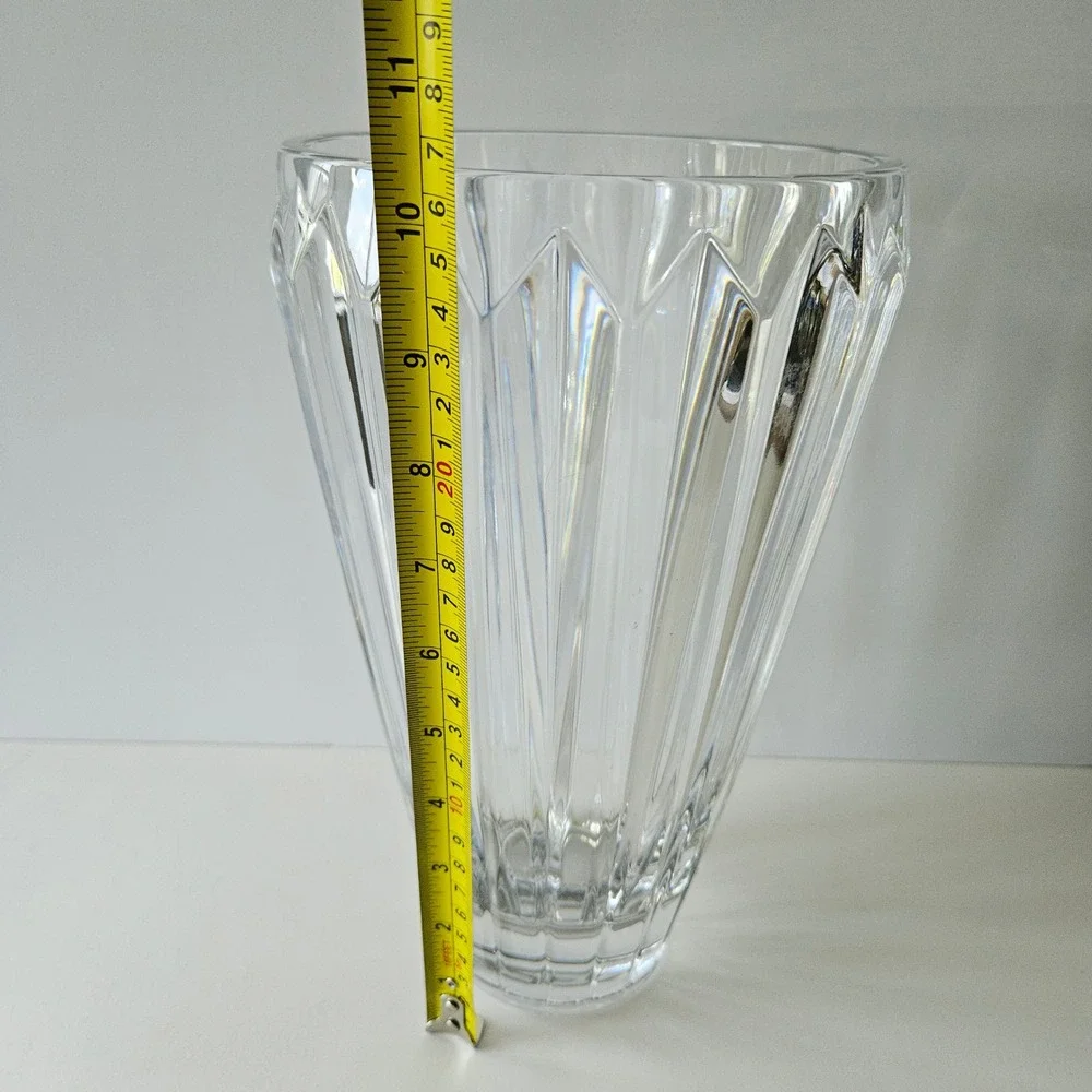 Lead Crystal Vase 10.5in Heavy Fluted Sides Czech-Style - Excellent